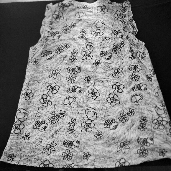 Susan Lawrence Black & White Floral Embroidered Sleeveless Flutter Trim Blouse M - Picture 8 of 9